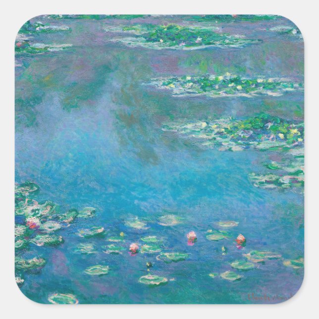 Waterlilies by Claude Monet Fine Art Painting Square Sticker (Front)