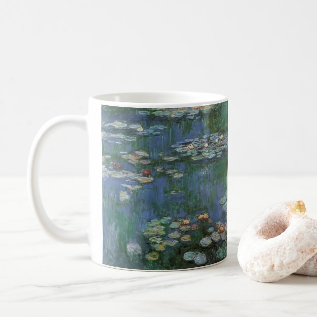 Waterlilies by Claude Monet, Vintage Flowers Coffee Mug (With Donut)