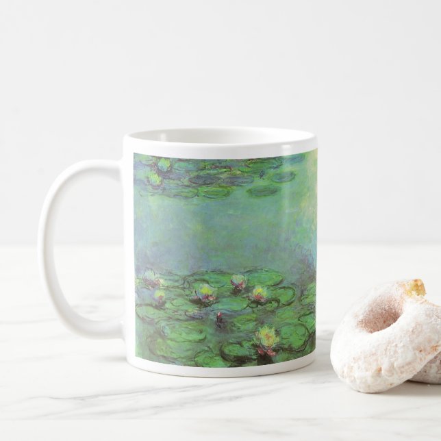 Waterlilies by Claude Monet, Vintage Impressionism Coffee Mug (With Donut)