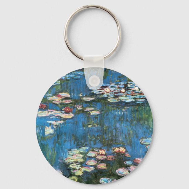 Waterlilies by Claude Monet, Vintage Impressionism Key Ring (Front)