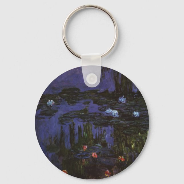 Waterlilies by Claude Monet, Vintage Impressionism Key Ring (Front)