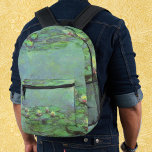 Waterlilies by Claude Monet, Vintage Impressionism Printed Backpack<br><div class="desc">Waterlilies (1914) by Claude Monet is a vintage impressionist fine art nature floral painting. One of several water lily paintings that Monet painted by the pond in his spring season flower garden in Giverny, France. About the artist: Claude Monet (1840-1926) was a founder of the French impressionist painting movement with...</div>