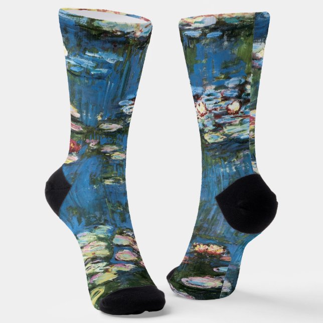 Waterlilies by Claude Monet, Vintage Impressionism Socks (Angled)