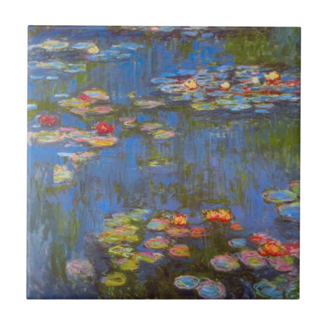 Waterlilies by Claude Monet, Vintage Nature Art Tile (Front)
