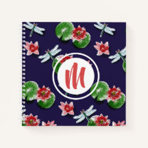 Waterlilies & Dragonflies Monogram Sketch|Notebook