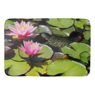 Waterlilies Pond Lilypads Turtle Floral Bath Mat
