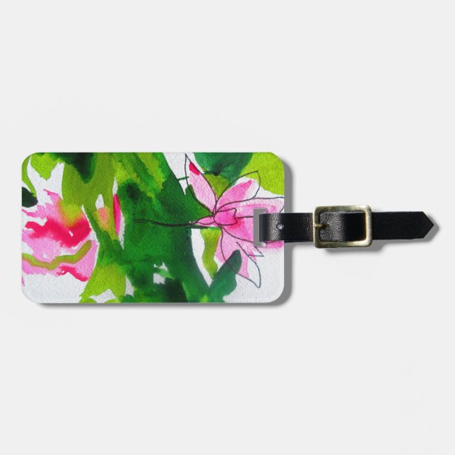Waterlily abstract watercolour flower art luggage tag (Front Horizontal)