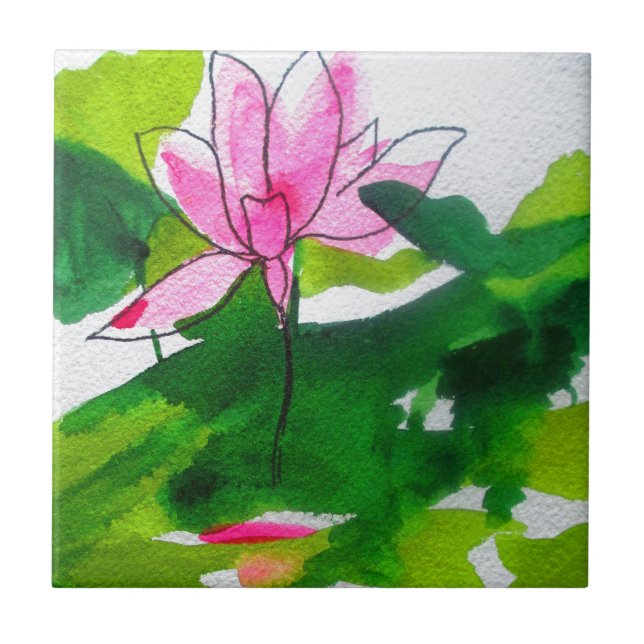 Waterlily abstract watercolour flower art tile (Front)