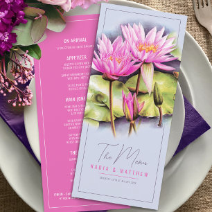 Waterlily blue pink watercolor wedding menu