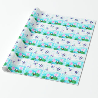 Waterlily Flowers Turquoise Dragonfly Wrapping Paper