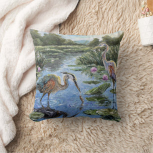 Waterlily Herons: Great Blue Herons in Pond Cushion