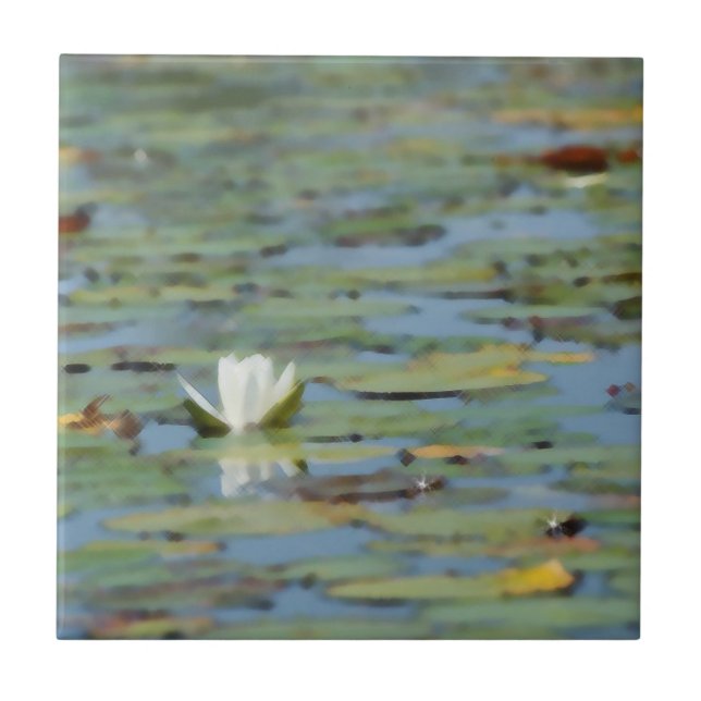 Waterlily Lake Flower Watercolor Ceramic Tile (Front)