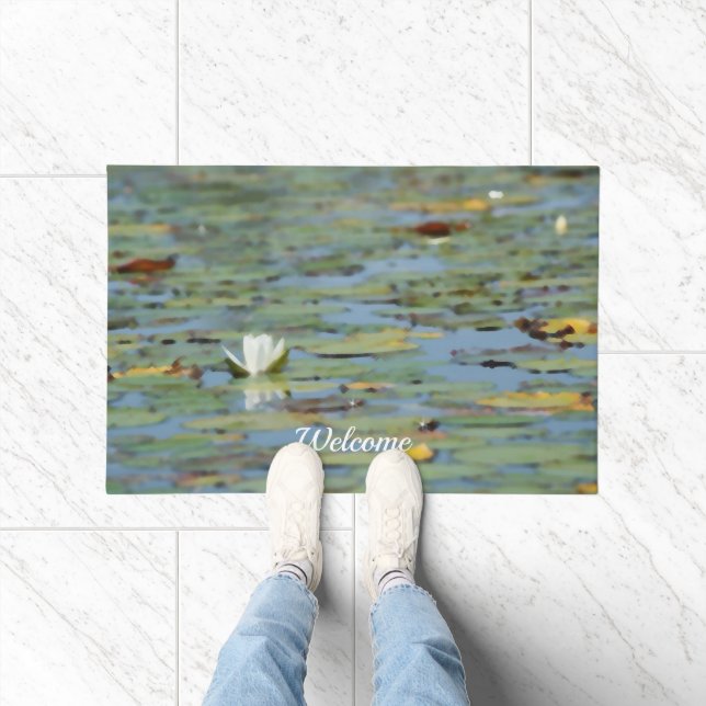 Waterlily Lake Flower Watercolor Door Mat (Indoor)