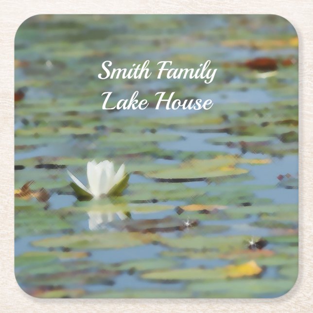 Waterlily Lake Flower Watercolor Paper Coaster (Front)