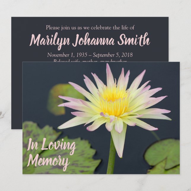 Waterlily Memorial Service Funeral Announcement (Front/Back)