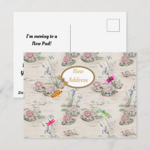 Waterlily Pond and Dragonflies New Address Postcard