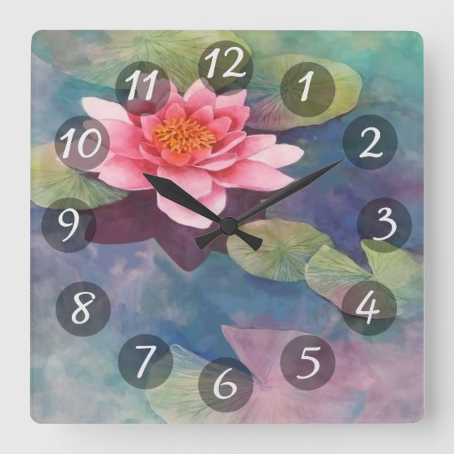 Waterlily Square Wall Clock (Front)