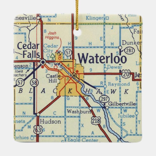 Waterloo IA Vintage Map Ceramic Ornament (Back)