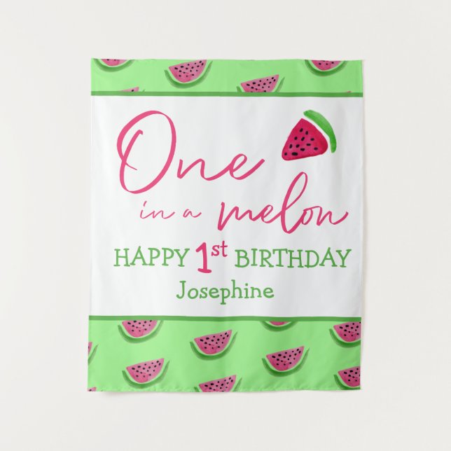 Watermelon 1st birthday One in a melon backdrop Tapestry (Front)