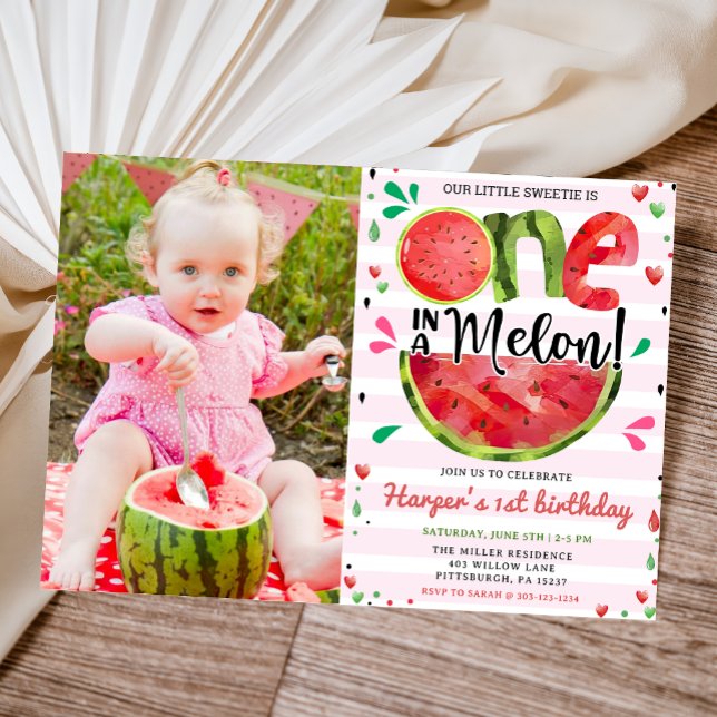 Watermelon 1st Birthday Party Photo Invitation (Creator Uploaded)