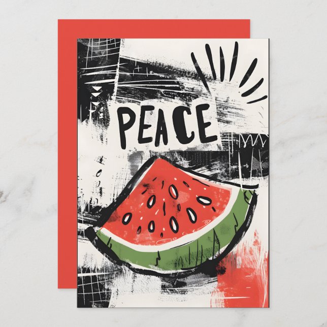 Watermelon Abstract Elegance Hues: فلسطين Invitation (Front/Back)