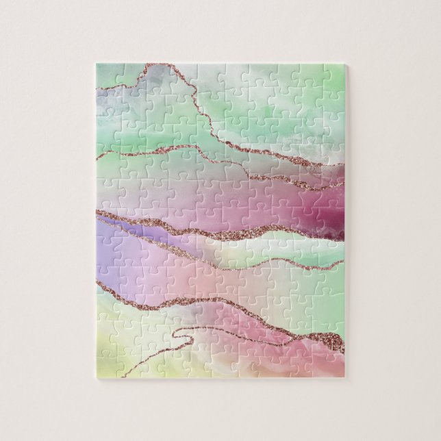 Watermelon Agate | Neo Mint Green and Cassis Pink  Jigsaw Puzzle (Vertical)