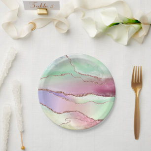 Watermelon Agate   Neo Mint Green and Cassis Pink Paper Plate