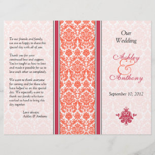 Watermelon and Coral Damask Wedding Program