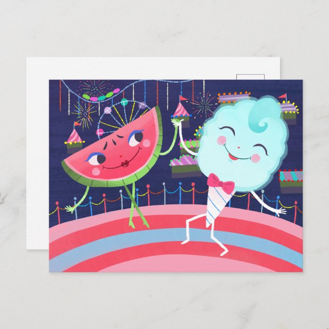 Watermelon and Cotton Candy Carnival  Postcard (Front/Back)