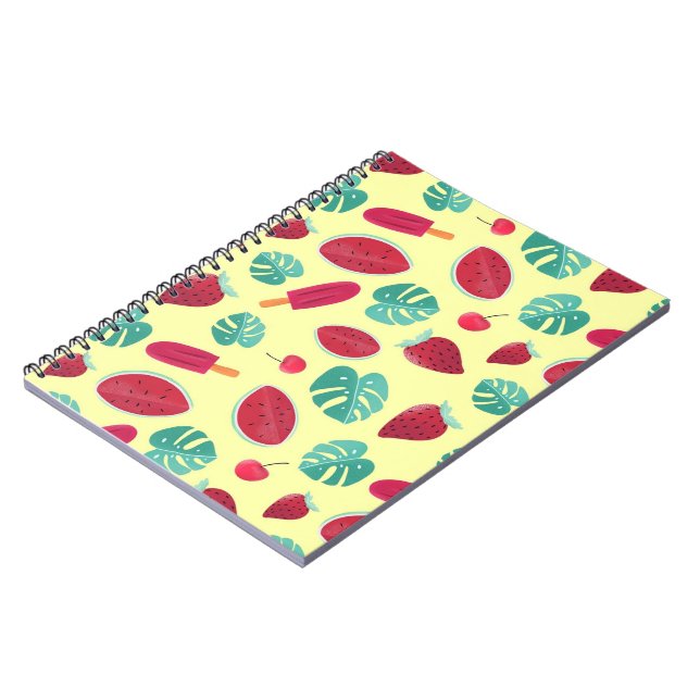 Watermelon and ice cream on yellow notebook (Left Side)