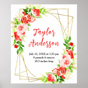 Watermelon and Pomegranate Baby Birth Stats Poster