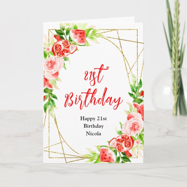 Watermelon and Pomegranate Birthday Card (Front)