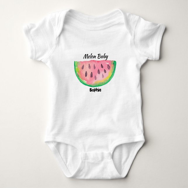 Watermelon Baby Custom Name Baby Bodysuit (Front)