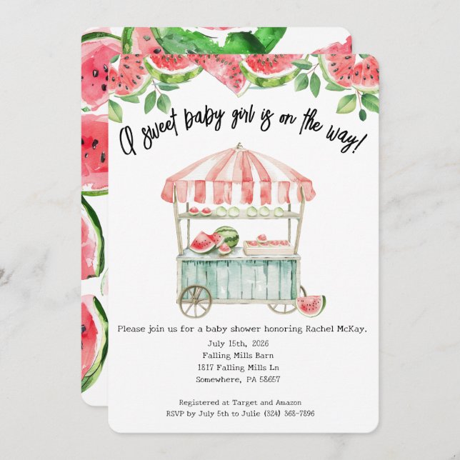 Watermelon Baby Girl Shower Invitation (Front/Back)