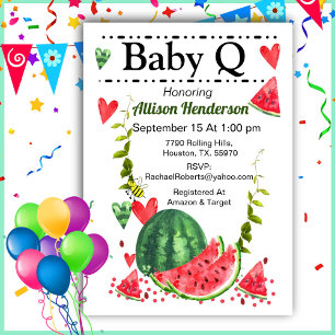Watermelon Baby Q Baby Shower  Invitation