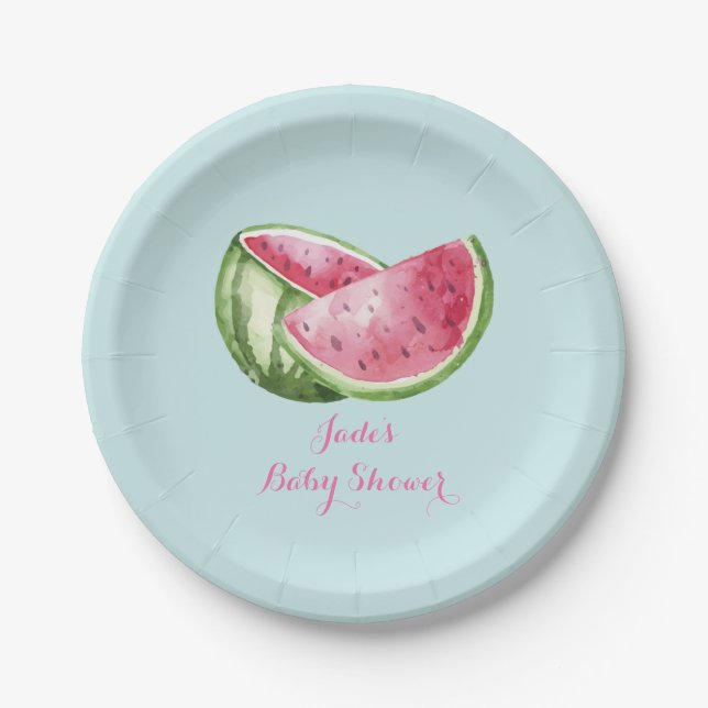 Watermelon Baby Shower Aqua Teal Turquoise Paper Plate (Front)