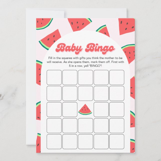 Watermelon Baby Shower Bingo Game Card (Front)