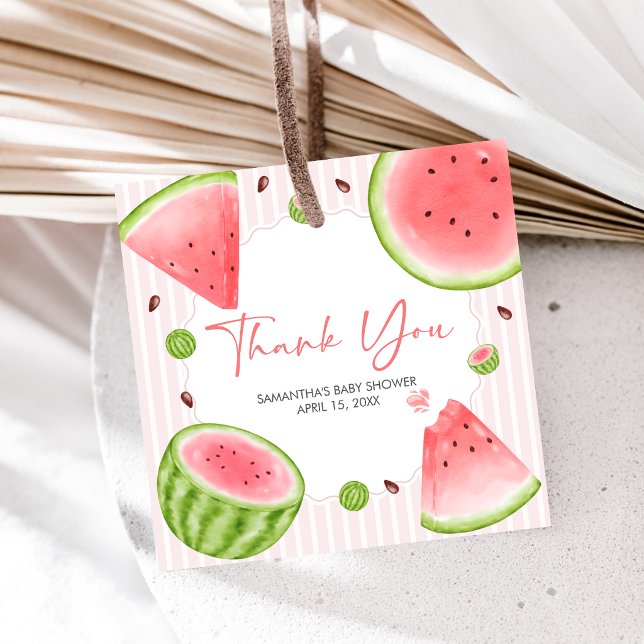 Watermelon Baby Shower Favour Tags (Sweet Little Girl Watermelon Baby Shower Favor Tags)