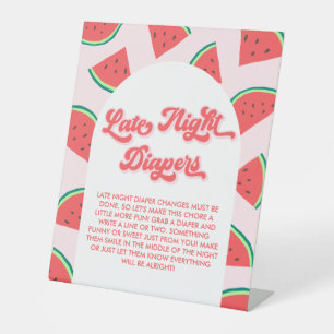 Watermelon Baby Shower Game Late Night Diapers Pedestal Sign
