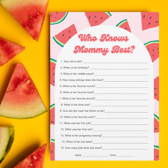Watermelon Baby Shower Who Knows Mummy Best Card (Creator Uploaded)