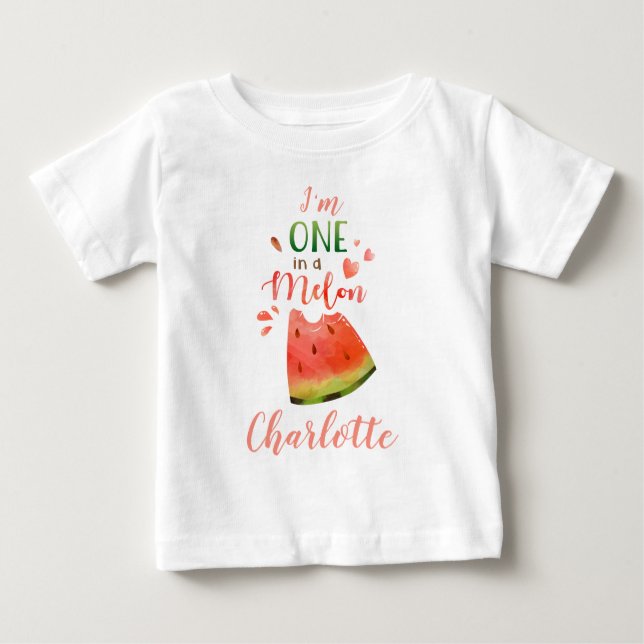 Watermelon baby t-shirt One in a melon girl tshirt (Front)