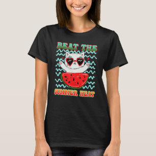 Watermelon Beat The Summer Heat Cat Watermelon Day T-Shirt