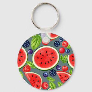 Watermelon Berry Summer Pattern Key Ring