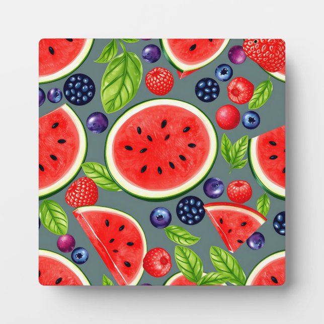 Watermelon Berry Summer Pattern Plaque (Front)