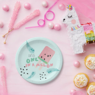Watermelon Birthday Girl / One in a Melon Pink Pap Paper Plate