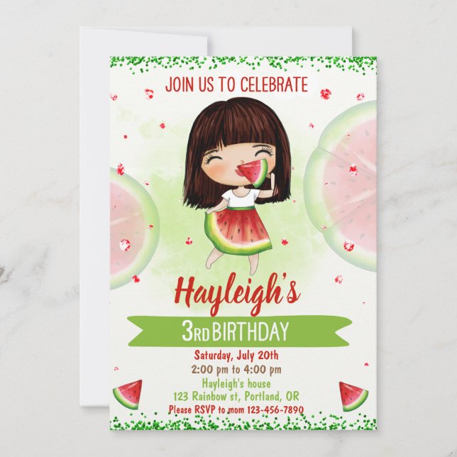 Watermelon birthday invitation Fruit invitation (Front)