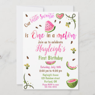 Watermelon birthday invitation One in a melon girl