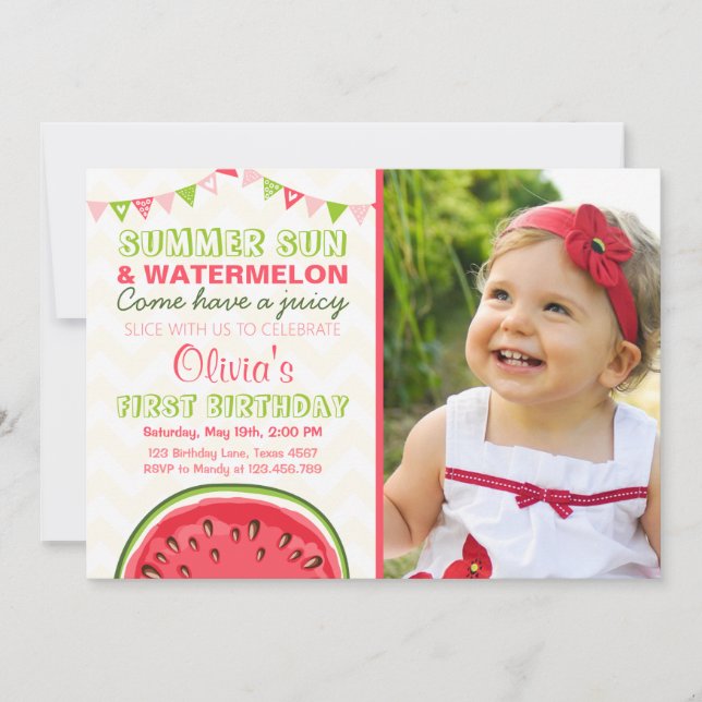 Watermelon Birthday Invitation Sun Summer Party (Front)