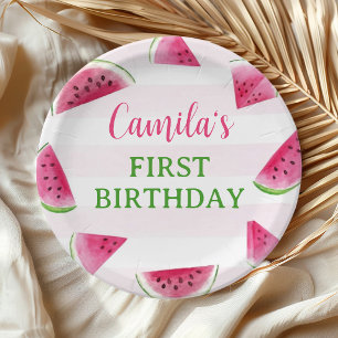 Watermelon Birthday One In A Melon Party Paper Plate
