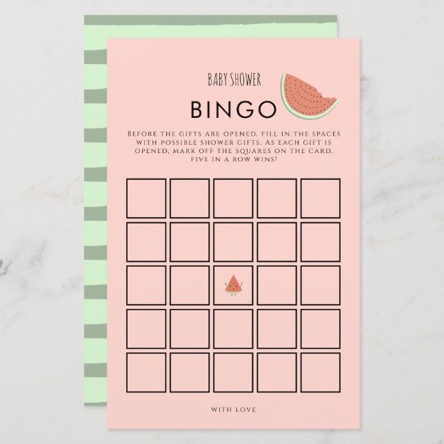Watermelon Birthday Party Bingo Game (Front/Back)
